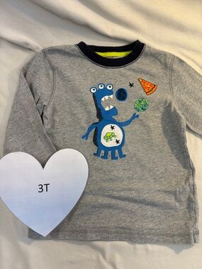 Gymboree - Grey Long Sleeve Tee with Blue Monster Graphic